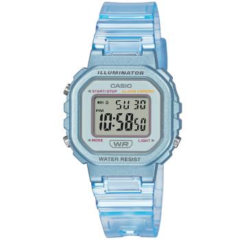 【CASIO】小巧方形復古透明款設計電子錶-水藍 (LA-20WHS-2A)