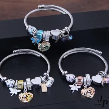 Jpqueen 繽紛愛心蜻蜓吊飾串珠女性手環手鐲(3色可選)