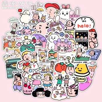 43張mini韓國卡通少女心涂鴉筆記本電腦貼紙手帳手機殼防水小貼畫