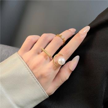 三件套珍珠食指戒指女輕奢小眾精致時尚個性高級感冷淡風尾戒F101