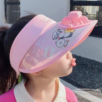夏季帶風扇兒童帽子男孩女孩防曬帽防紫外線充電遮陽帽夏款空頂帽