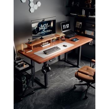 品登雙電機電動升降桌四立柱家用實木電腦桌智能辦公桌自動書桌