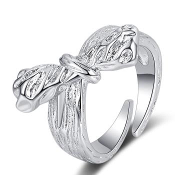 Jpqueen 紋理蝴蝶結立體簡約開口彈性戒指(銀色)