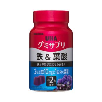 UHA 味覺糖鐵&葉酸營養輔助軟糖巴西莓混合口味30日量60粒/瓶