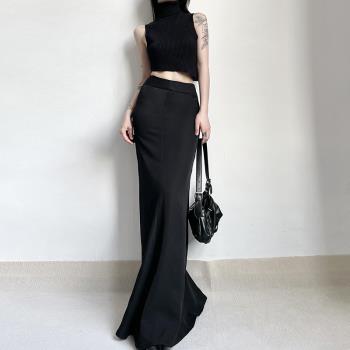 gagaopt設計感小眾高腰顯瘦包臀半身裙簡約黑色仙女長款直筒裙春