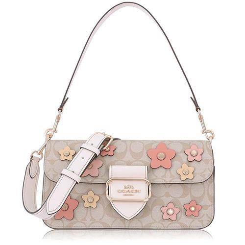 COACH 經典 PVC 花卉貼花 / MORGAN 小款 / 斜背 兩用包_卡其白