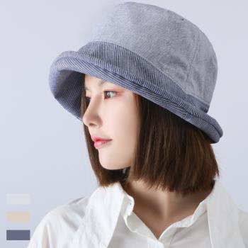 日本帽子女遮陽帽 防曬防紫外線UV CUT卷邊漁夫帽 日系撞色盆帽潮