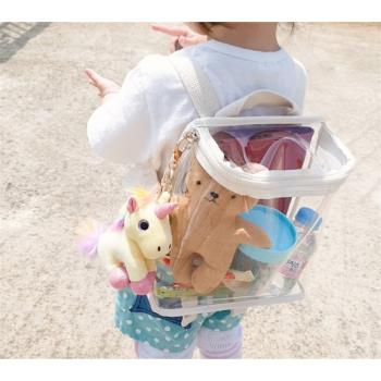 韓國ins兒童透明果凍背包外出零食玩具收納雙肩包戶外時尚沙灘包