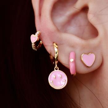 SOMI可愛風格粉色系笑臉女耳環
