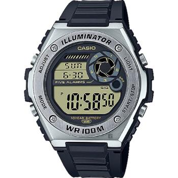 【CASIO】重工業風金屬錶圈膠帶電子錶-MWD-100H-9A