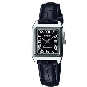 【CASIO】方形簡約風指針羅馬時刻皮帶腕錶-黑X黑面(LTP-V007L-1B)/18mm
