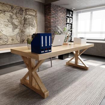 美式loft實木餐桌復古簡約現代辦公桌工作臺電腦桌書桌長條會議桌