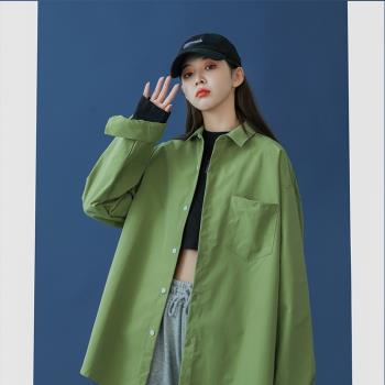 襯衫女港風長袖復古百搭上衣小眾設計寬松大碼別致春秋襯衣外套40
