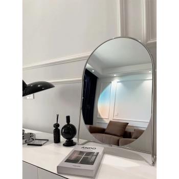 網紅臥室現代簡約梳妝鏡大尺寸臺面化妝鏡不銹鋼ins風臺式鏡子