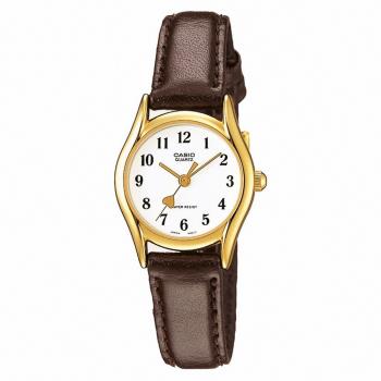 【CASIO】輕盈女腕錶金圈指標錶-愛心指標/咖啡皮帶 (LTP-1094Q-7B5)