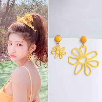 韓國氣質個性不對稱度假風耳釘耳環簡約氣幾何花朵無耳洞耳夾耳飾