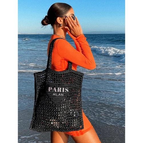 p家鏤空草編包拉菲草手工編織草包夏天海邊度假沙灘包網兜購物袋