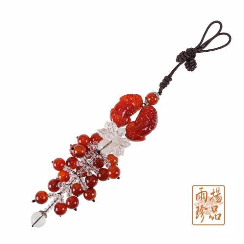 【雨揚珍品】紅瑪瑙雙貔貅豐財車掛