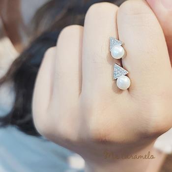 【焦糖小姐 Ms caramelo】925純銀鍍18K白 淡水珍珠耳環(鋯石耳環)