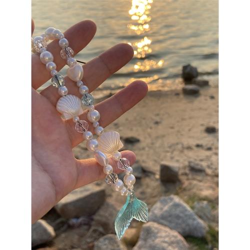 夏日 貝殼 美人魚 珍珠 閃閃發光的 小眾原創手工手機殼掛繩掛鏈