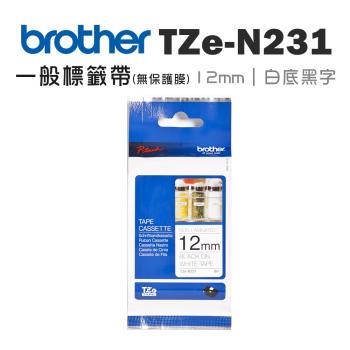 Brother TZe-N231 一般標籤帶 無保護膜 ( 12mm 白底黑字 )