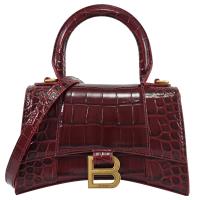 BALENCIAGA 巴黎世家 592833 Hourglass XS款 鱷魚紋沙漏包.酒紅