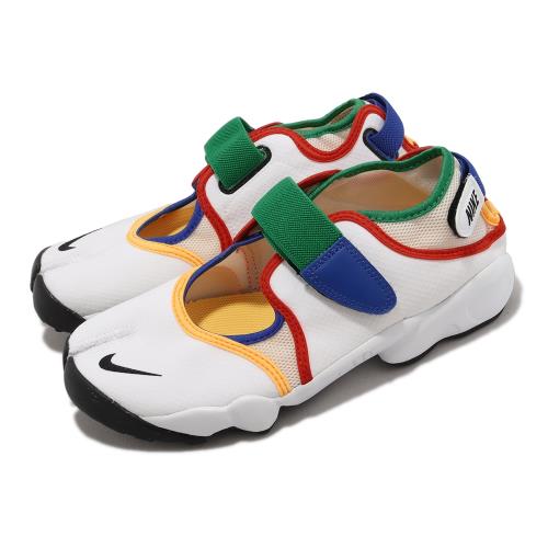 Nike 忍者鞋Wmns Air RIFT BR 女鞋白彩色滾邊分趾運動涼鞋魔鬼氈休閒鞋