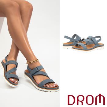 【DROM】涼鞋 魔鬼粘涼鞋/歐美時尚極簡復古線條魔鬼粘設計沙灘涼鞋 藍
