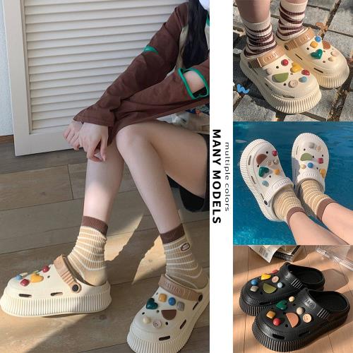【Amoscova】現貨 女鞋 增高厚底洞洞鞋 戶外涼拖 懶人鞋 休閒鞋 包頭涼鞋 拖鞋(1693)-7月遊戲