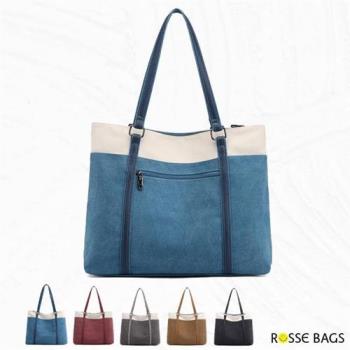 【Rosse Bags】日韓版休閒拼色帆布托特包(現+預 黑 / 藍 / 棕 / 灰 / 紫咖)-慈濟共善