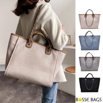 【Rosse Bags】時尚小香風鏈條帆布托特包(現+預 卡其 / 藍色 / 灰色 / 黑色)-慈濟共善