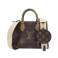 LV LOUIS VUITTON 經典 ONTHEGO PM Monogram 雙色帆布手提斜揹包，咖啡色系設計，採用高質牛皮與帆布材質，內附零錢包與原廠防塵套，背帶可調整長度，適合女性日常使用，法國製造，歐洲來源。