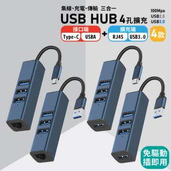 【單入】 3合一轉接頭擴充網卡 Type-c 2.0接口 (13cm/個)【USB網路款】