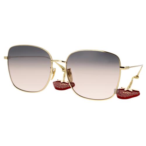 【Gucci】古馳 太陽眼鏡 GG1030SK 005 大鏡面 方框墨鏡 粉藍漸層鏡片/淺金框 60mm 贈眼鏡掛飾
