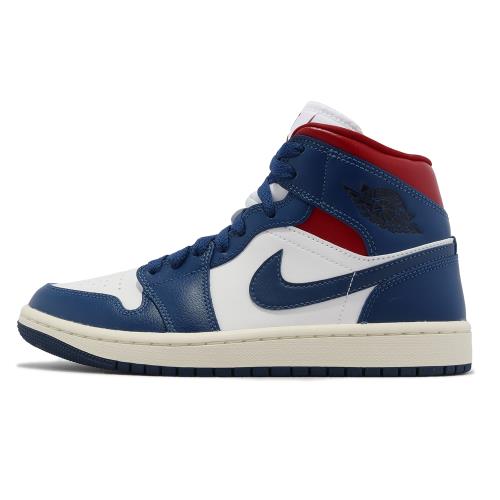 Nike 休閒鞋Wmns Air Jordan 1 Mid 女鞋男鞋藍白紅拼接AJ1 皮革BQ6472