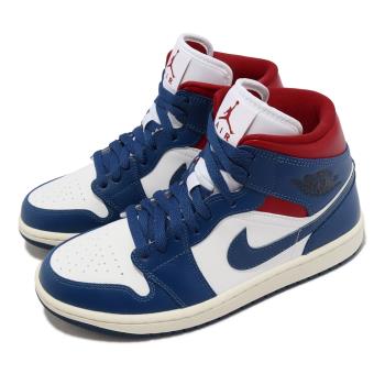 Nike 休閒鞋 Wmns Air Jordan 1 Mid 女鞋 男鞋 藍 白 紅 拼接 AJ1 皮革 BQ6472-146