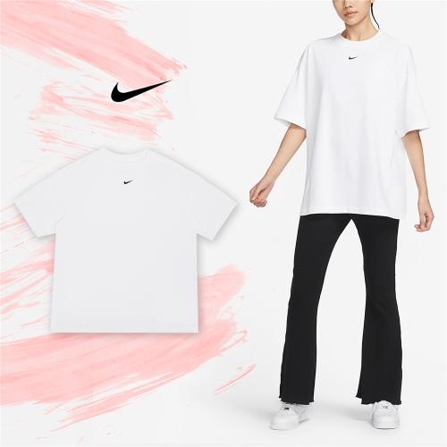 Nike 短袖NSW Essential 女款白刺繡小LOGO 寬鬆重磅落肩素T 短T 小勾