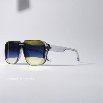 獨特炫彩反光連體墨鏡UV400防紫外線輻射大框飛行員式潮太陽眼鏡