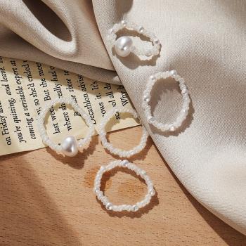 創意網紅米白色珍珠5件套指環