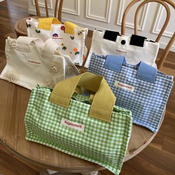 ins時尚上班族外出女手提拎小袋子方形飯盒便當零食收納帆布包包