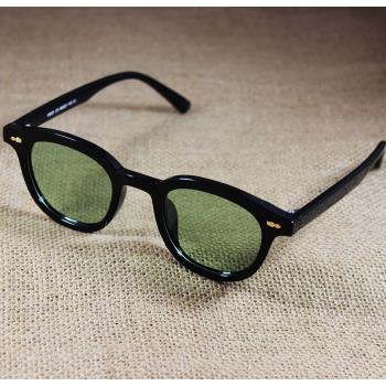 vintage日系復古炫酷黑色框綠黃片偏光太陽眼鏡男女同款潮流墨鏡