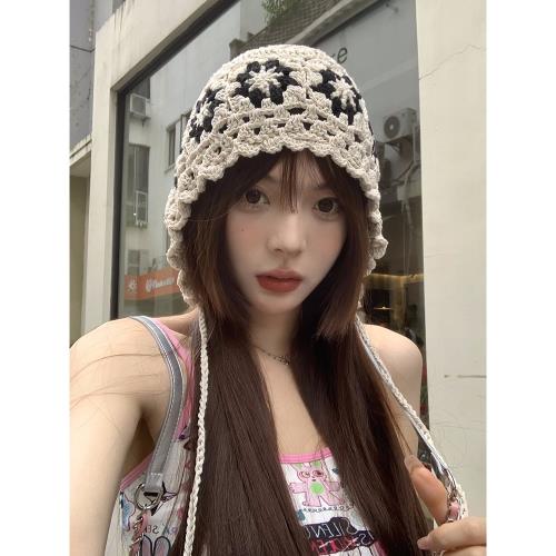 ins手工編織少女鏤空薄款針織漁夫帽夏季頭巾帽可愛包頭帽子女春