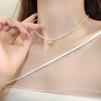 2023年新款爆款珍珠項鏈女輕奢氣質愛心鎖骨鏈小眾設計高級感頸鏈