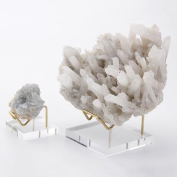 銅架方形亞克力透明展示架水晶礦石晶體原石擺件奇石底座標本底託