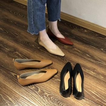 軟皮豆豆鞋女2023春夏季新款韓版百搭低跟單鞋工作鞋一腳蹬奶奶鞋