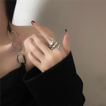 輕奢女滿鉆設計師個性蛇形戒指