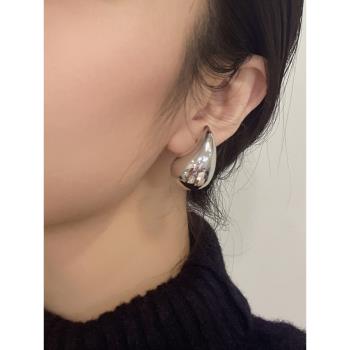 歐美小眾設計bv金銀色水滴耳環女輕奢高級感簡約金屬氣質耳釘耳飾
