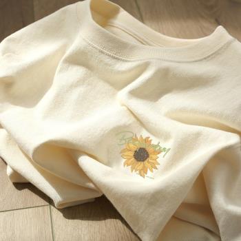 奶杏色短袖t恤女夏季設計感小眾漂亮小衫韓系chic小個子正肩上衣