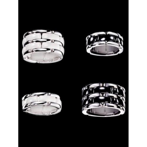 紀宇時尚黑白陶瓷情侶戒指 奢華范單排雙排鈦鋼對戒指環 首飾禮物