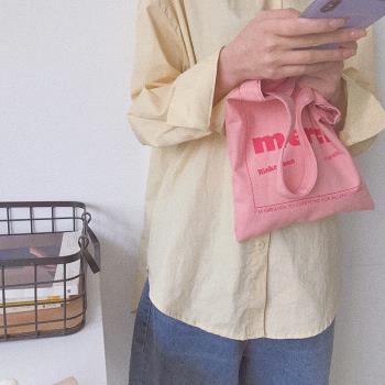 韓國ins超火梨花粉色小包包超可愛手提包帆布袋櫻花粉迷你親子包